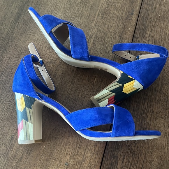 A/ Anthropologie Blue Suede heeled Sandals with Colorful Heel 9M NWT - Picture 3 of 5